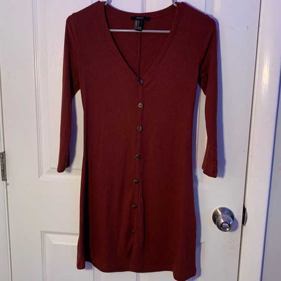 Forever 21 Burgundy Button Front Knit Swing Dress - Picture 2 of 4